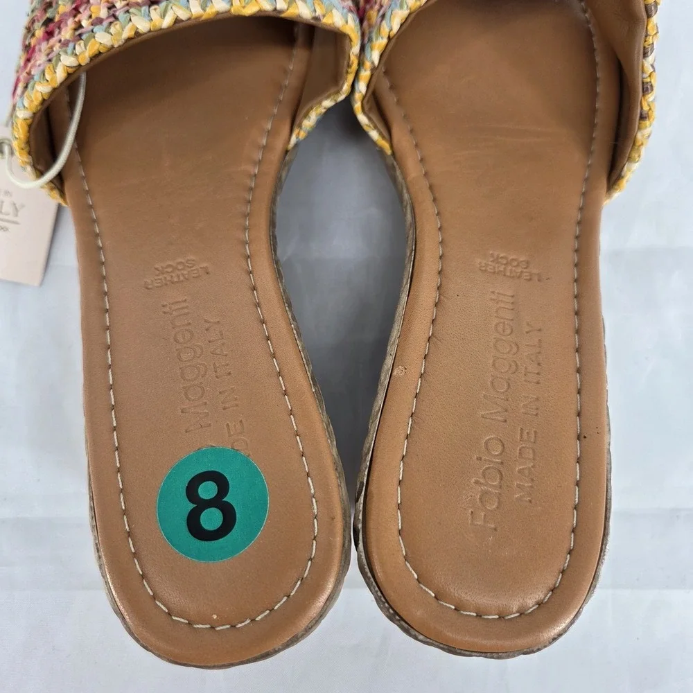 Fabio Maggenti Italy Wedge Sandals Womens 8M Multicolor Raffia Espadrille NWT